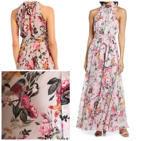 NWT Sleeveless Halter Neck Floral Gown Pink Size 8 Eliza J - Picture 3 of 8